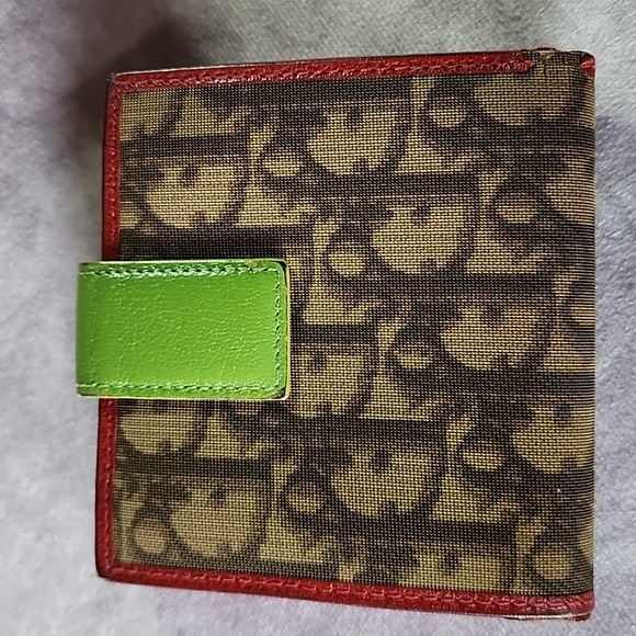 Christian Dior Reggae "2" Brown Yellow Red Green Compact Double Snap Wallet - Picture 2 of 9